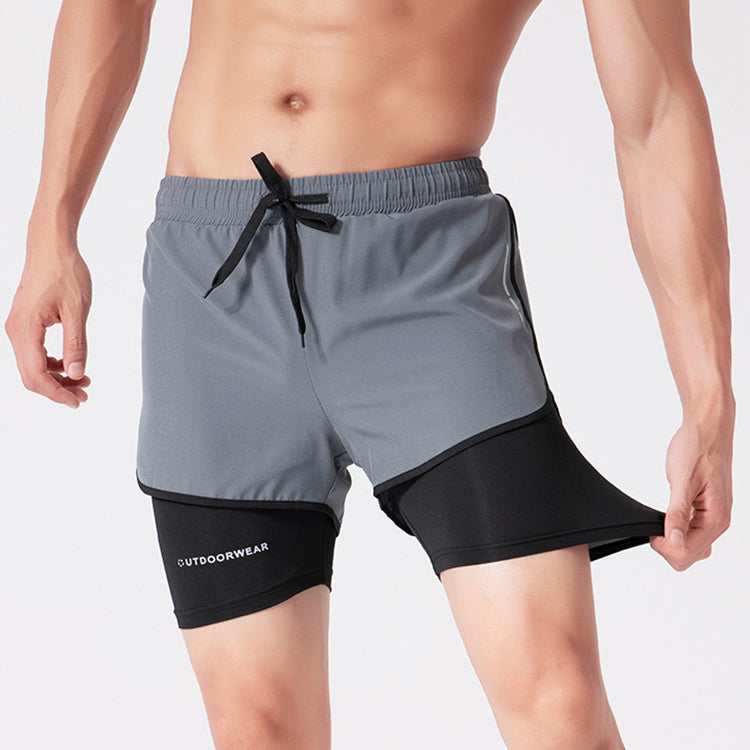 Heren dubbellaagse trekkoord sportshorts - Snel drogende en zeer elastische actieve kleding