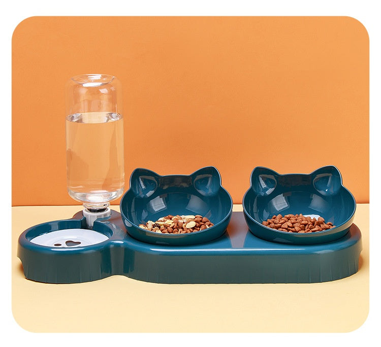 Anti-Roll Double Plastic Pet Bowl – Stable Food & Water Feeder for Cats