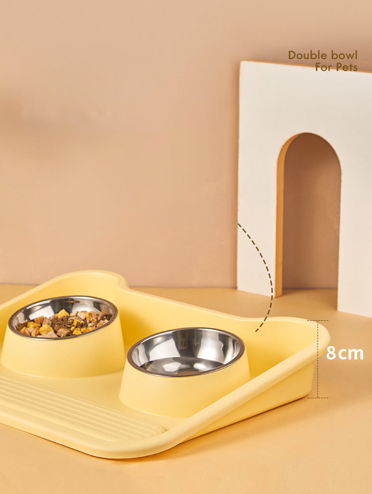 Tilted Double Stainless Steel Pet Bowl – Leak-Proof, Neck-Protecting Feeder for Cats & Dogs