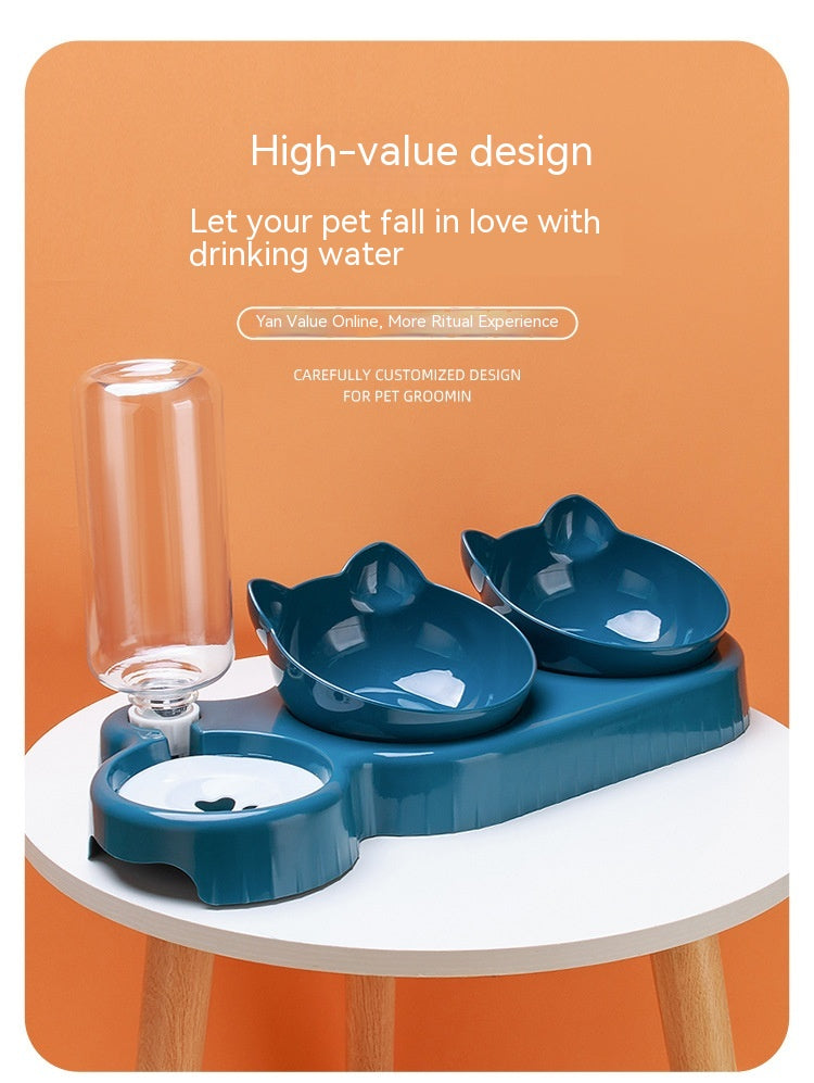 Anti-Roll Double Plastic Pet Bowl – Stable Food & Water Feeder for Cats