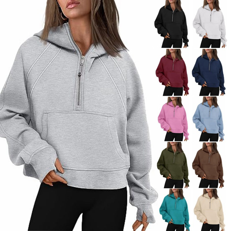 Zipper Hoodie Sweatshirt with Pockets - Loose Fit Long-Sleeve Pullover for Women