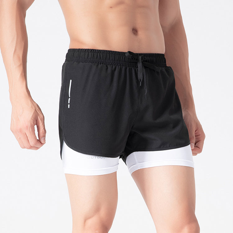 Heren dubbellaagse trekkoord sportshorts - Snel drogende en zeer elastische actieve kleding
