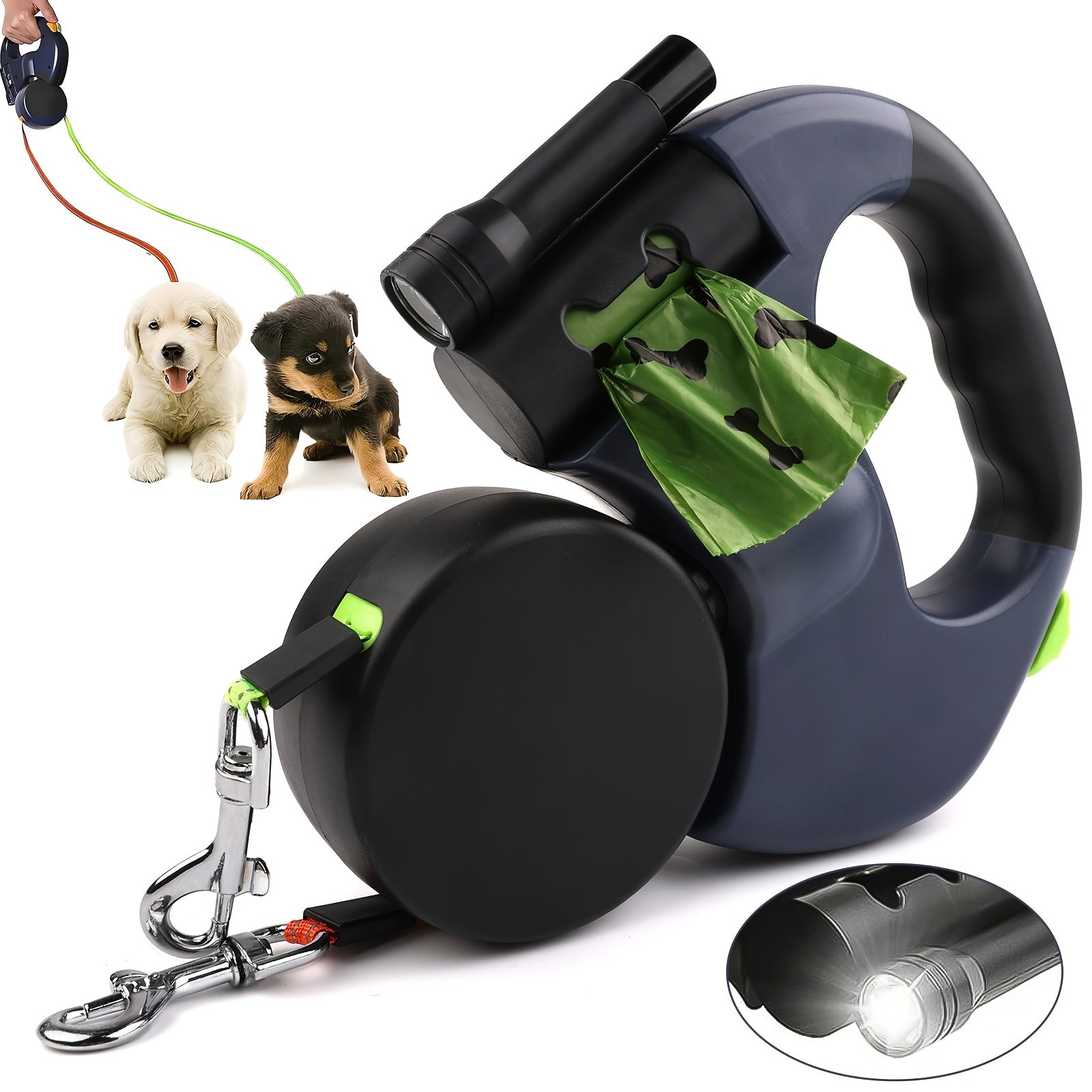 Dual Dog Leash - 10ft Retractable Nylon Lead for Small to Medium Breeds