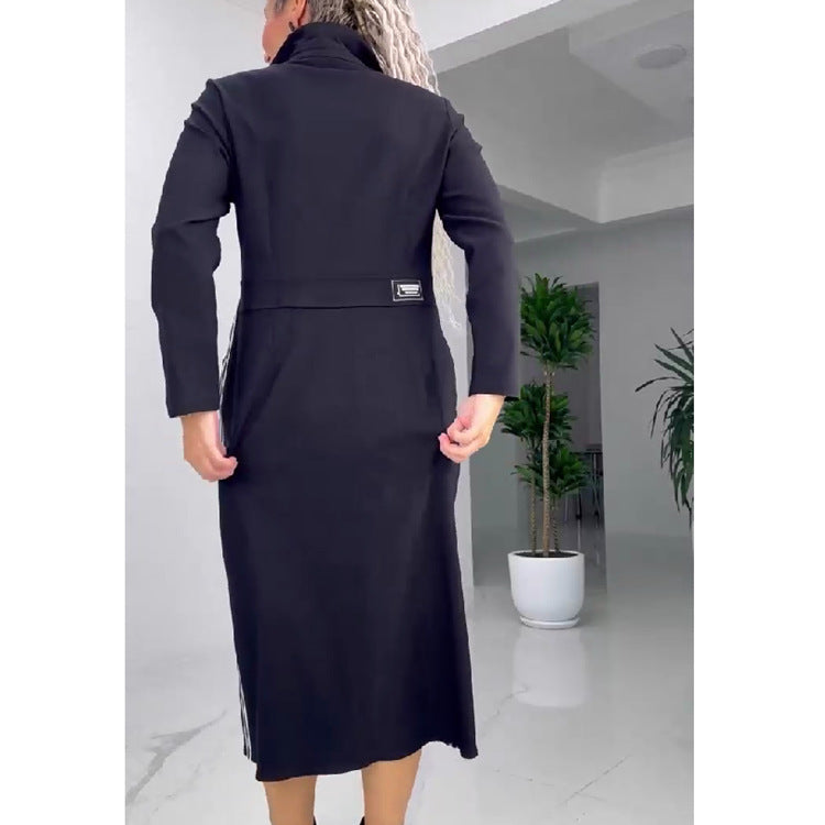 European And American Leisure Fashion Solid Color Long Sleeve Dress