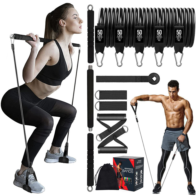 11-Piece Fitness Resistance Band Set - Adjustable Tension Rope Workout Kit