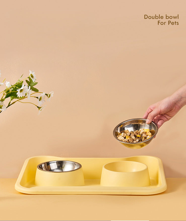 Tilted Double Stainless Steel Pet Bowl – Leak-Proof, Neck-Protecting Feeder for Cats & Dogs