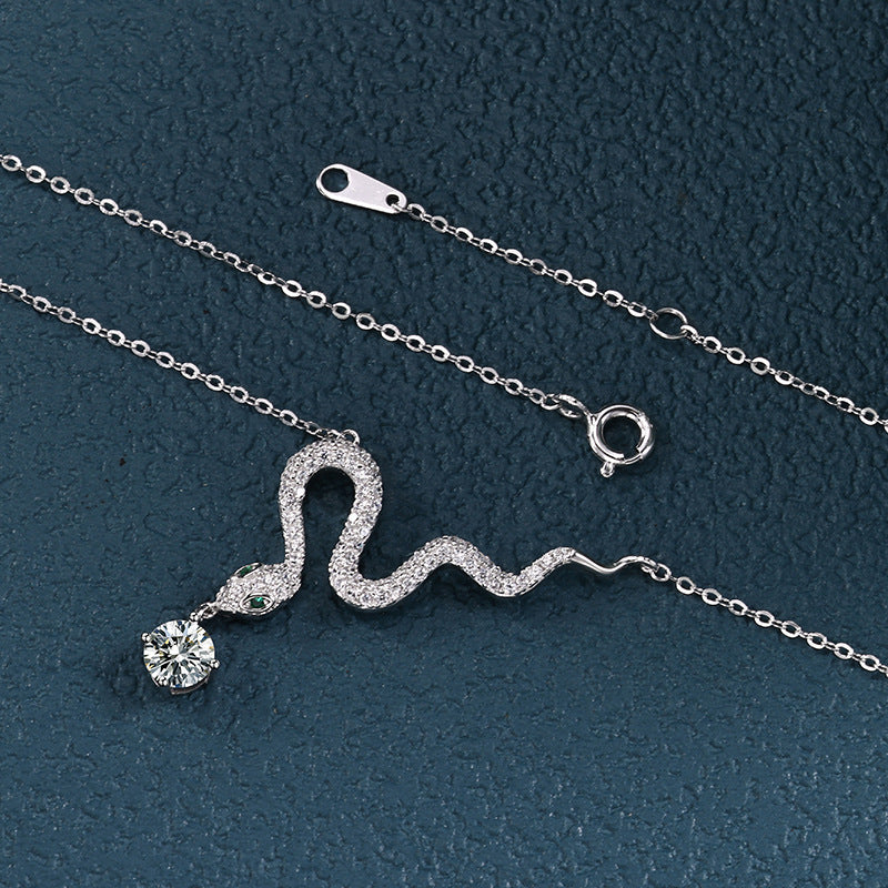 S925 Sterling Silver Cross & Snake Necklace - Unique Year of the Snake Jewelry