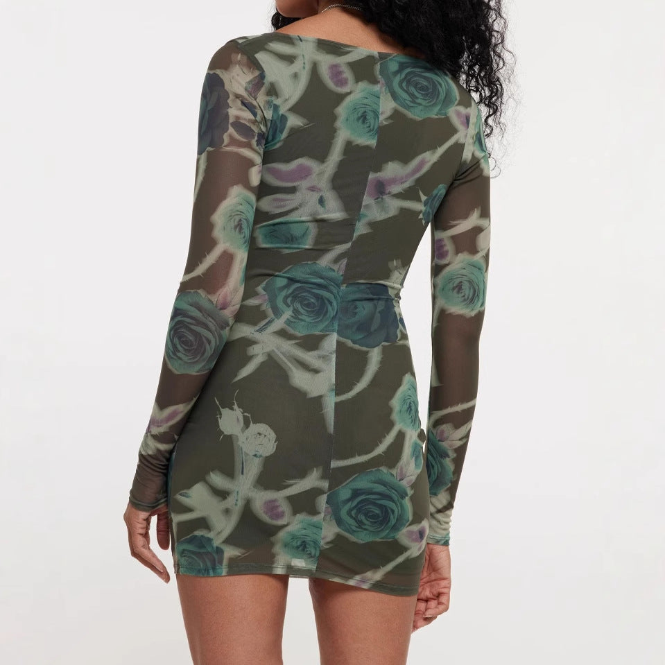 Women's Printed Long-sleeved Dress Skirt