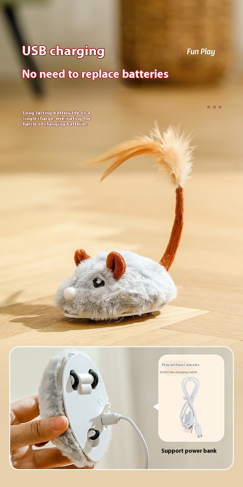 Electric Mouse Cat Toy with Wand – Self-Play Interactive Toy for Stress Relief & Exercise