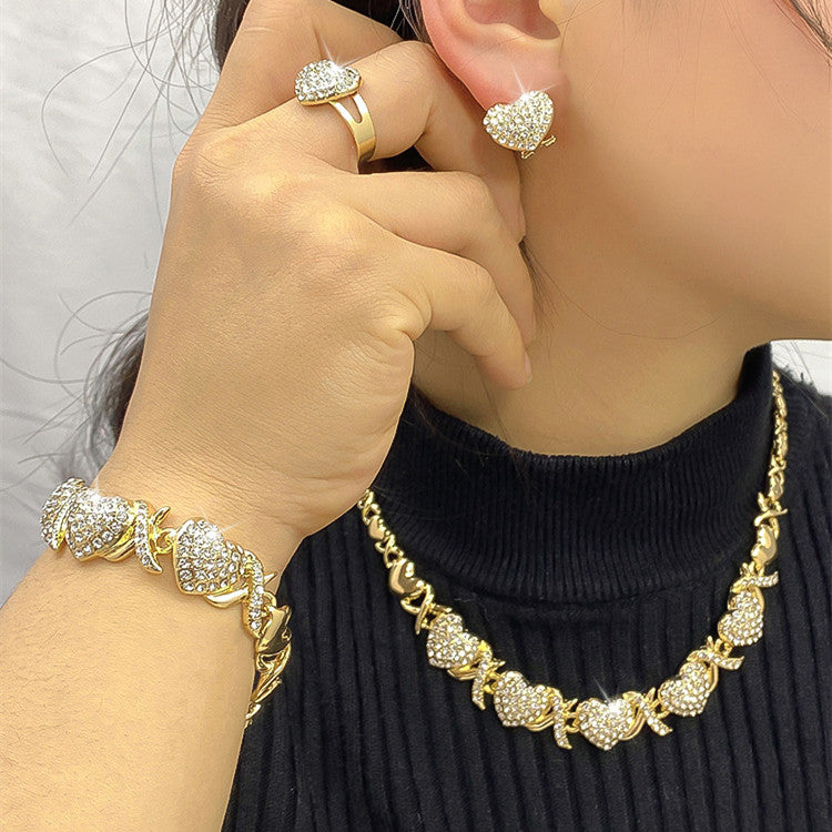 18K Gold Heart-Shaped Jewelry Set - Elegant Dubai-Inspired Necklace, Earrings & Bracelet
