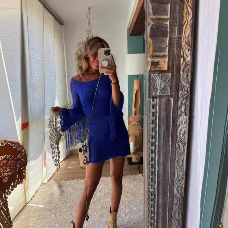 Autumn Tassel Sexy Cutout Pullover Long Sleeve Dress