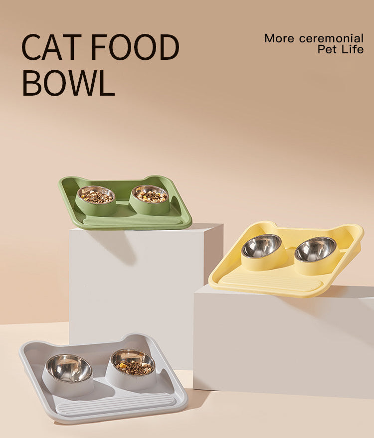 Tilted Double Stainless Steel Pet Bowl – Leak-Proof, Neck-Protecting Feeder for Cats & Dogs