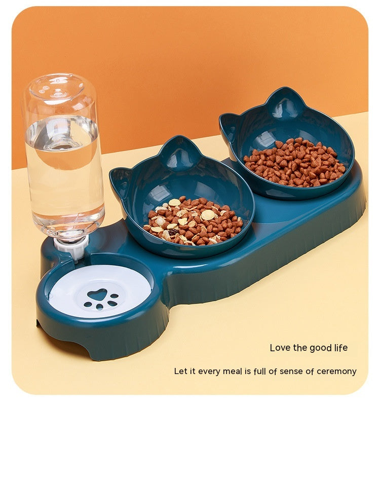Anti-Roll Double Plastic Pet Bowl – Stable Food & Water Feeder for Cats
