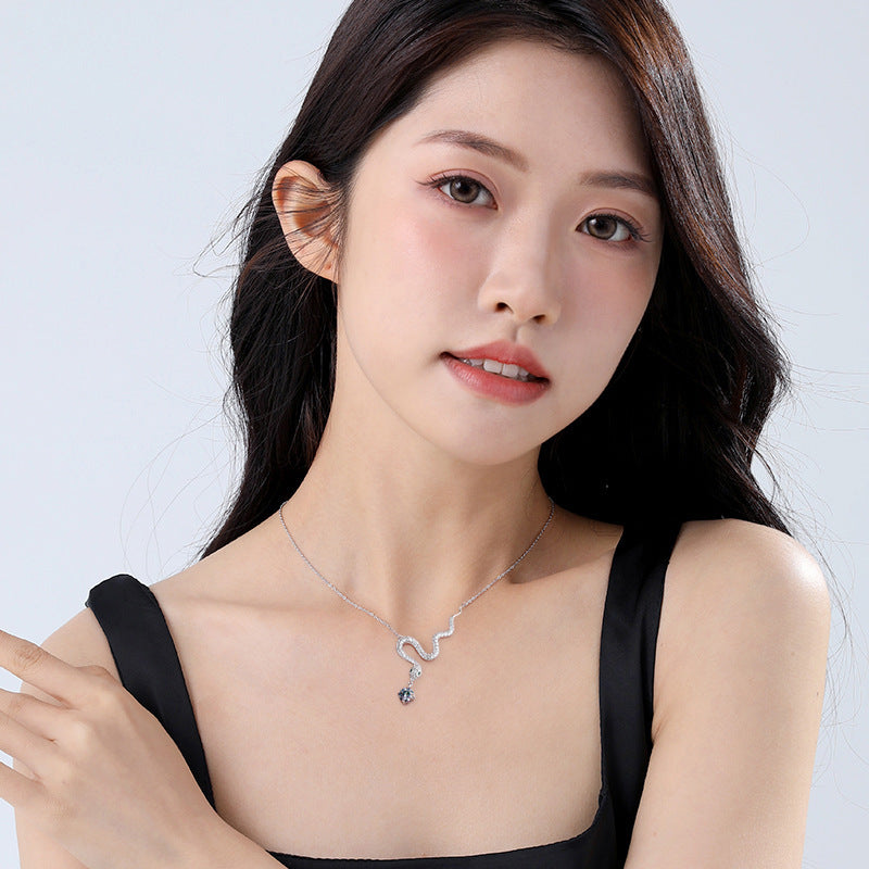 S925 Sterling Silver Cross & Snake Necklace - Unique Year of the Snake Jewelry